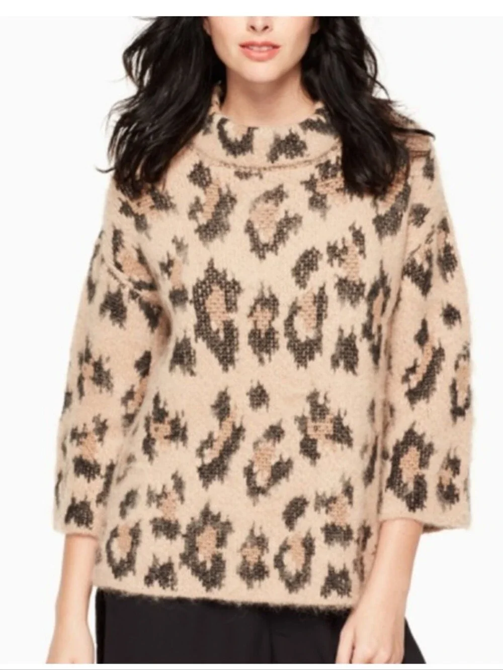 Kate Spade Leopard Print Chunky Sweater Cowl Neck Alpaca/Wool Size Large